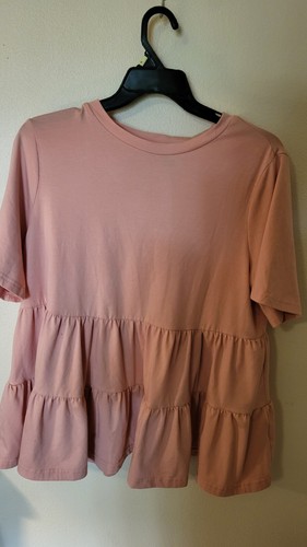 Emery Rose Women's Tops Blouse 2 Row Ruffle S Sleeve Size 1XL Peach 30 L 25 Acro - Picture 17 of 24