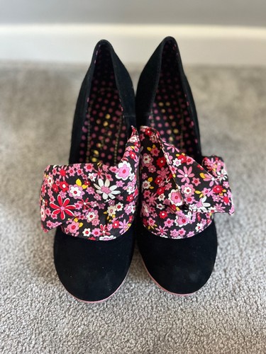 IRREGULAR CHOICE Slipper Blumenmuster schwarz Heels UK Größe 7
