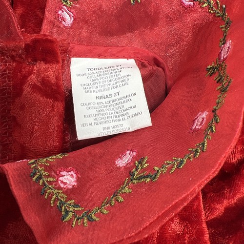 BlueBeri Boulevard 2T Vintage Red Velvet Floral Embroidery Trim Holiday Dress - Picture 9 of 9