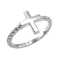 Polished Sterling Silver Flat Top Cross Ball Beaded Ring Polished Sterling Silver Flat Top Cross Ball Beaded Ring