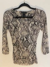 I.N.C. International Tan Brown Black Snake Print Top Size SM