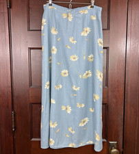 VTG Talbots Midi Skirt Women's 12 Rayon A-line Daisy Floral Blue Elastic Waist