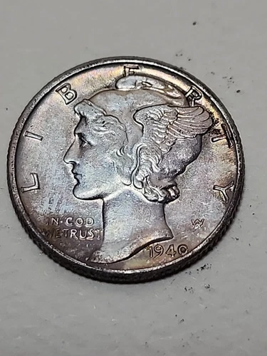 1940-P Mercury Dime AU - UNC 90% Silver Coin Toned JRT 251