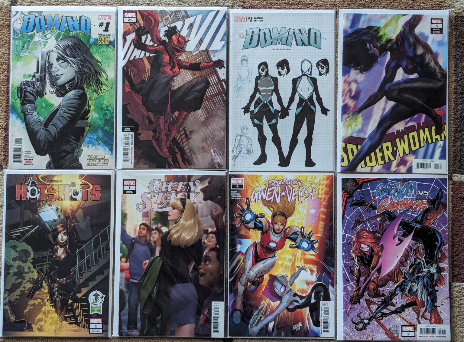 Domino #1, Gwen Stacy #1, Daredevil #25, Lot of 8 NM Marvel Comics, Spiderwoman