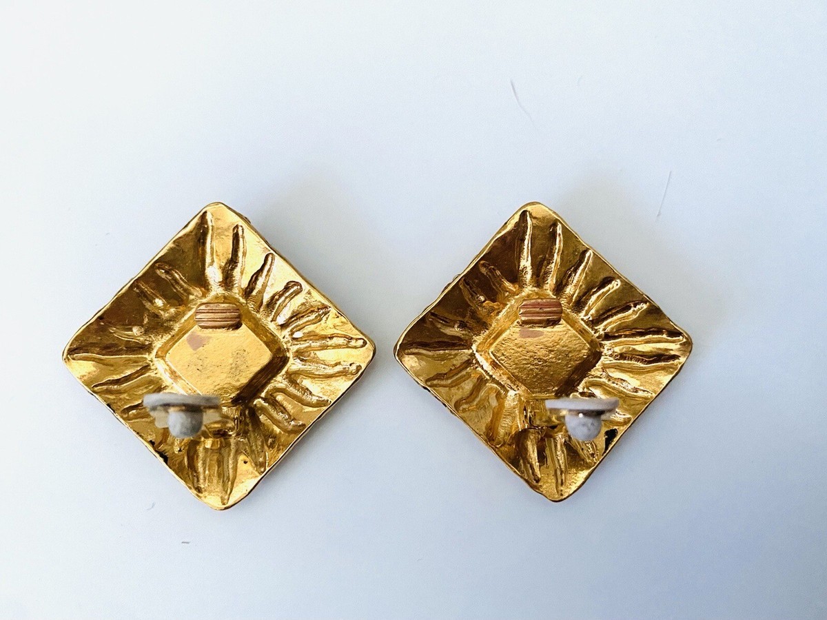 Boucles D'oreilles Oversize Vintage JEAN PATOU Années 80 - Design Soleil, Clips, Occasion