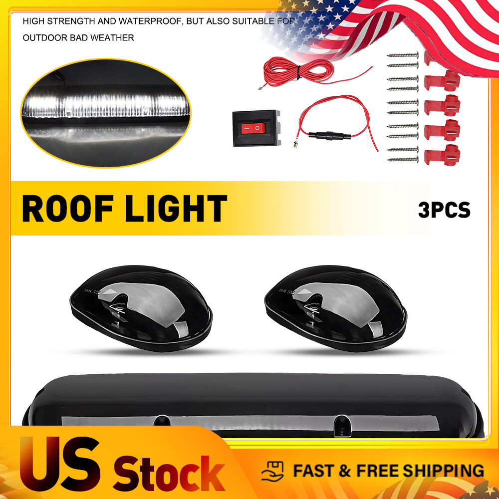 3-Piece LED Amber Cab Marker Roof Lights for 45694 Chevy Silverado GMC Sierra