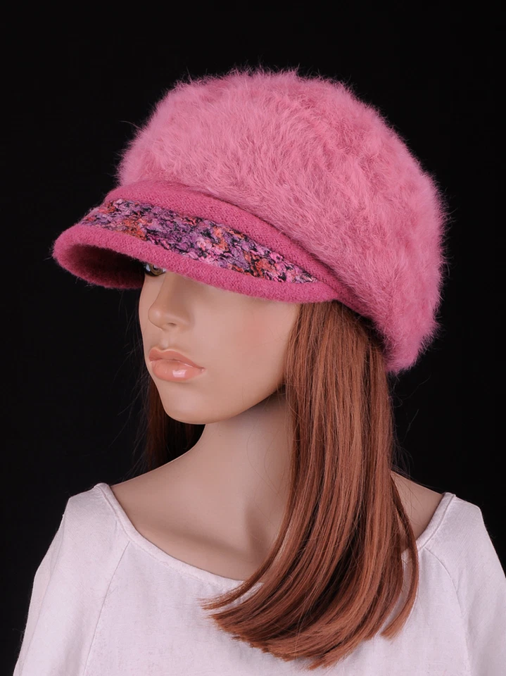 M387 Rosa Lindo Ala Floral Cálido Imitación Piel Mujer Invierno Sombrero Gorra de Newsboy Foto 4 de 4