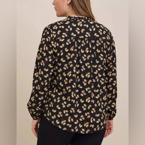 Torrid Womens Sz 6X Boho Sunflower Blouse Top Popover Button Balloon Sleeve Slub - Picture 9 of 11