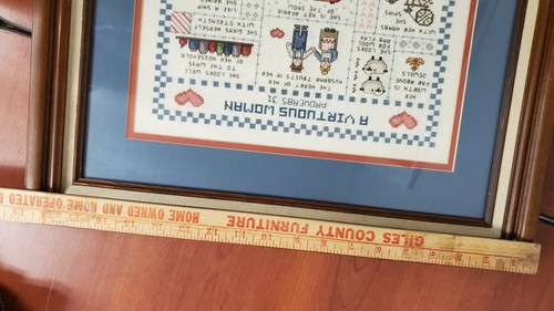 VINTAGE Leisure Arts Framed Cross Stitch A Virtuous Woman Proverbs 31 MOM MOTHER - Picture 9 of 12