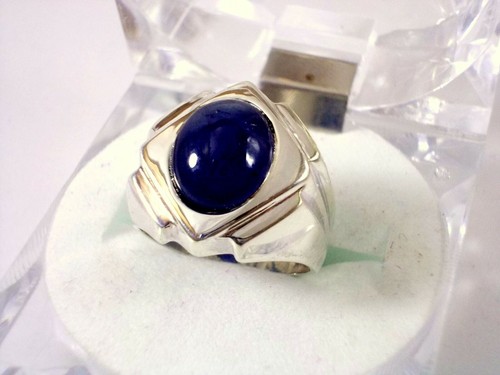 Natural African Blue Sapphire Mens Ring 925 Sterling Silver Neelam Stone Size 9 - Picture 2 of 5
