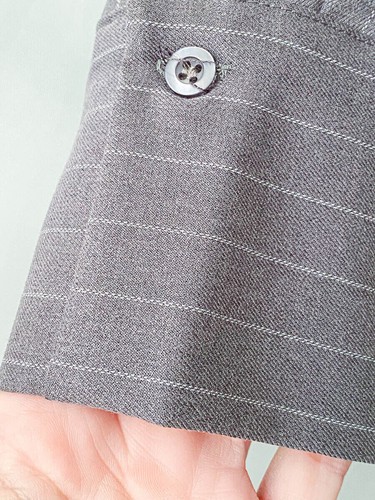 Set Completo Pantalone Palazzo gamba larga e Camicia Gessata con cinta - Foto 5 di 12
