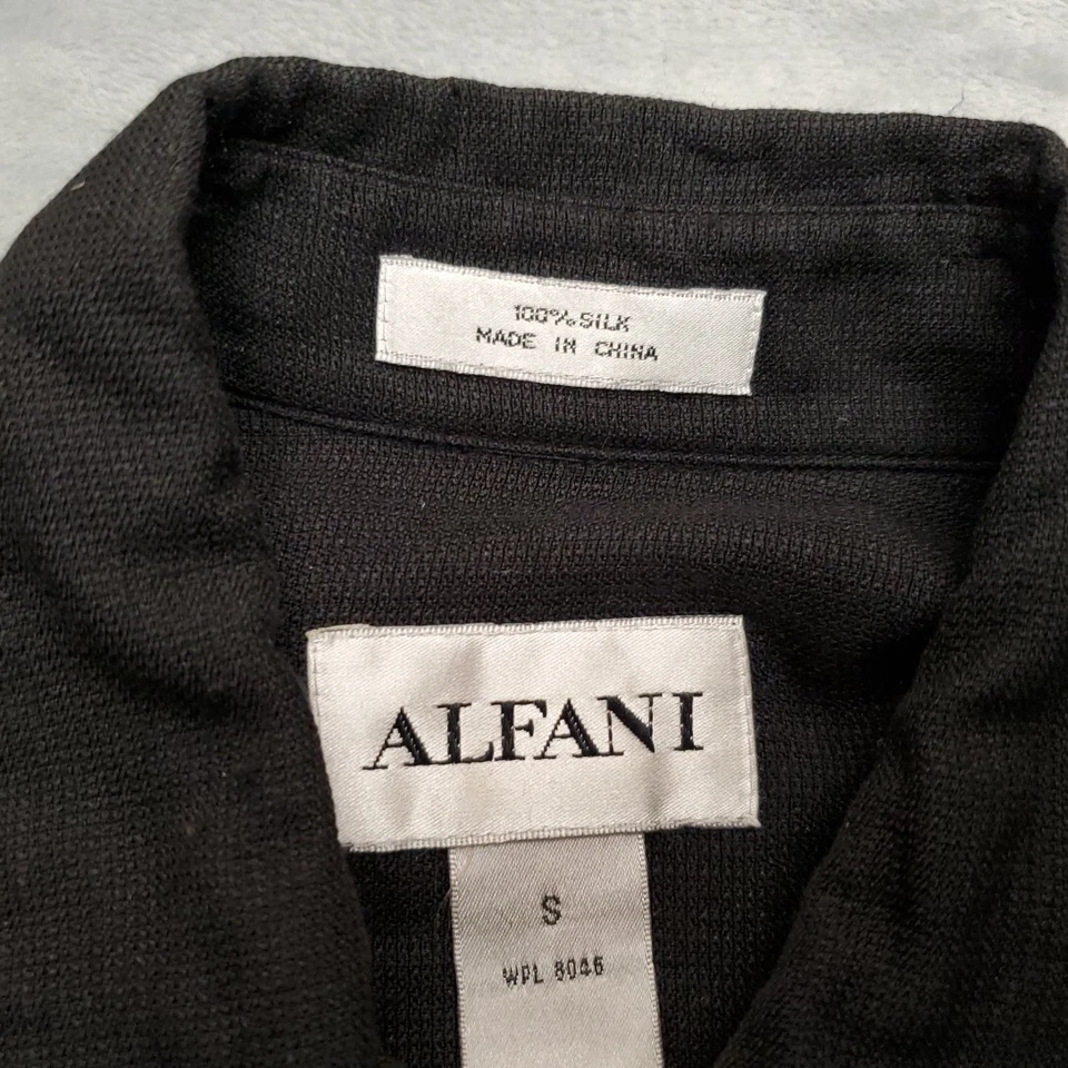 Alfani Shirt Mens S Black 100% Silk Grid Hem Button Front Smart Casual Resort - Image 4 of 4
