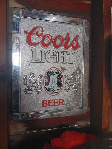Vintage Coors Light Beer Sign Silver  Plastic Faux Metal 18x14