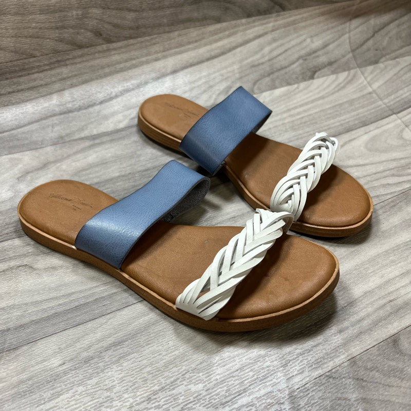 Universal Thread Slides Sandals Womens Blue White Braided Double