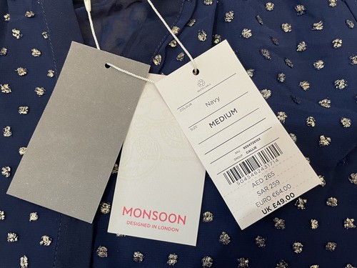 Monsoon Ladies Medium Navy & Gold Blouse RRP £49-00 - New With Tags! - Picture 5 of 7