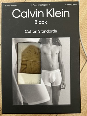 $78 Calvin Klein Black Men's Cotton Standards 3-Pack Trunk, Multicolor, Sm