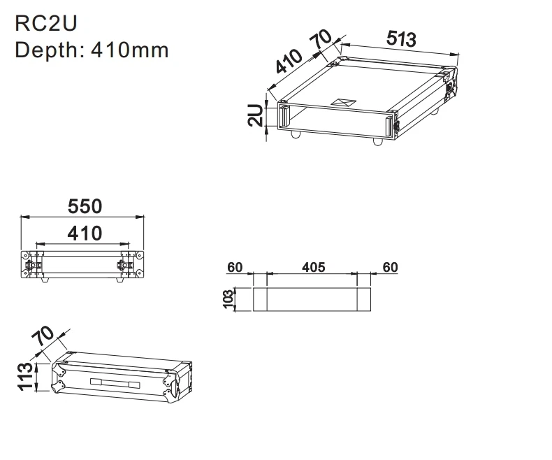 Flightcase 2HE 19" Rackschienen v+h max.Tiefe 41cm 7mm Multiplex RACK CASE Profi - Bild 4 von 4