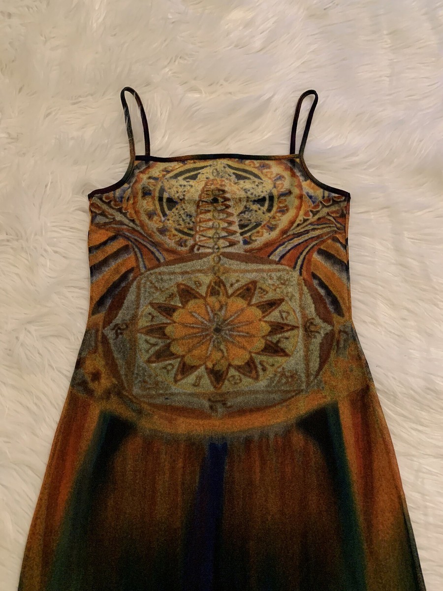 Vivienne Tam Chakras Dress Mesh Nylon 90s Vtg Multicolor Vivienne Tam Chakras Dress Mesh Nylon 90s Vtg Multicolor