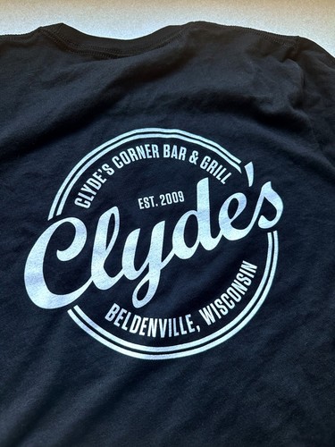 Camiseta negra para hombre Clydes Corner Bar logotipo BELDENVILLE 100% ALGODÓN totalmente nueva - Imagen 4 de 5