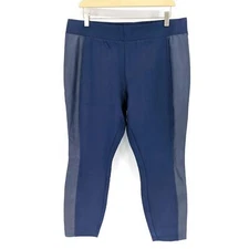 H By Halston Petite Ponte Leggings w/ Faux Leather Detail Navy Women's Size 16P