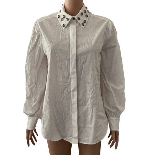 Cinq A Sept 5 A 7 Blouse Womens XS White Gem Collar Womens White Button Front