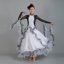 Latin Ballroom Dance Dress Modern Salsa Waltz Standard Long Dress C028 White