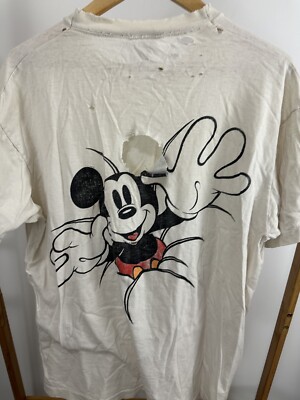 VTG 90s Mickey Mouse Break Through Thrashed Distressed Worn WIP T