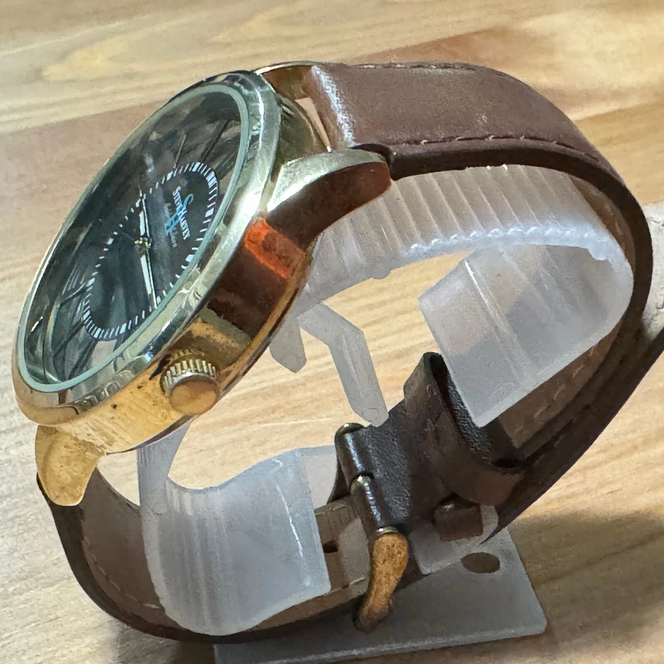 Steve Harvey Reloj Cuarzo Hombre Tono Dorado Japón Movt Cuero Analógico Batería Nueva Foto 4 de 4