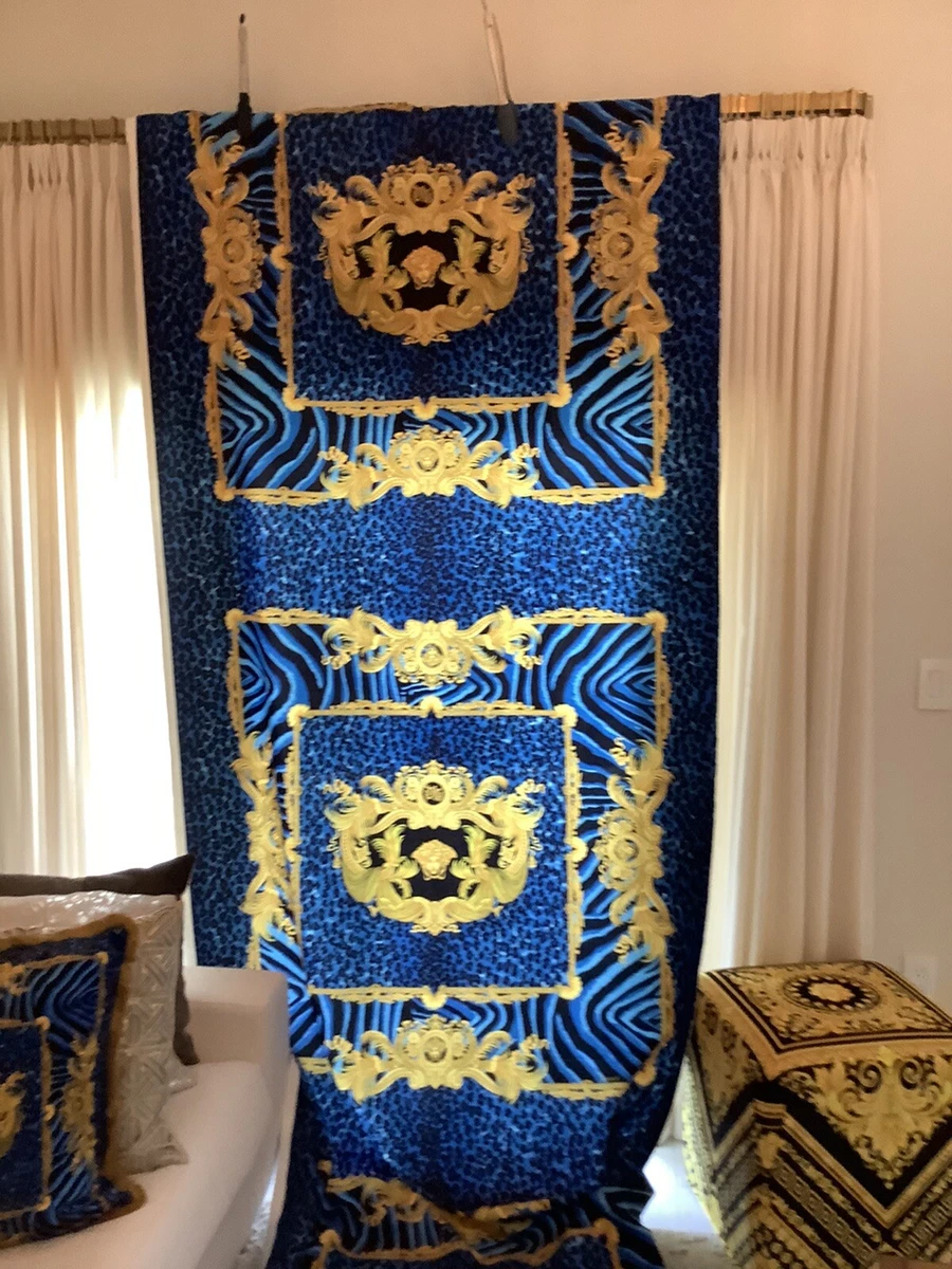 VERSACE WILD DV BLUE ANIMAL PRINT VELVET FABRIC 54/54 inch