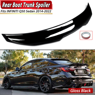 Rear Trunk Spoiler Wing Lip For 2014-24 Infiniti Q50 Sedan Gloss Black PSM Style