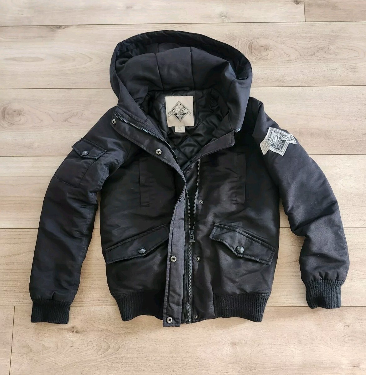 Bomber Jacket Short Winter Coat Womens Beaver Canoe Black Winter