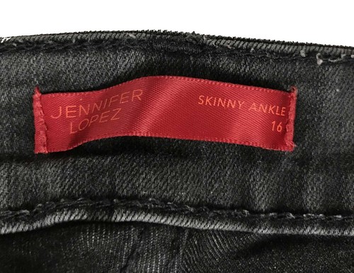 Women's Jennifer Lopez Jeans Skinny Ankle Fringe Snakeskin Sides Black Size 16 - Picture 15 of 16