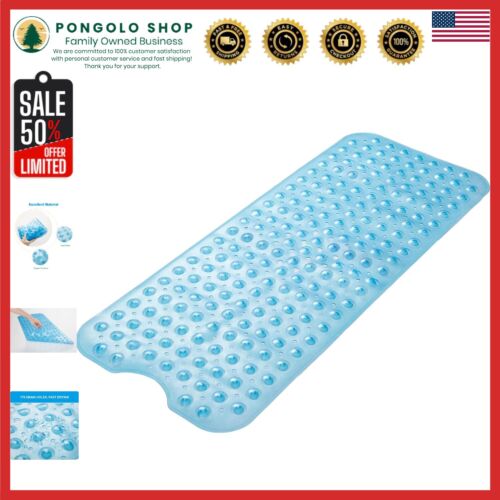 Non-Slip Bath Mat for Tubs - 40" x 16" Clear Blue with Advanced Drainage System