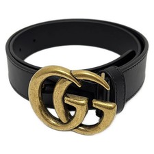 GUCCI - 414516 Black Gold Leather Hardware Belt