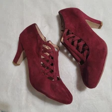 Witch Costume Heel Victorian Women's Shoes Boots Halloween Maroon Wine Size 8.5