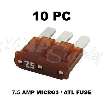 10 Pack 7.5A Micro3 Blade Fuse 7.5 AMP ATL 32V DC Auto Car Truck Boat Marine RV