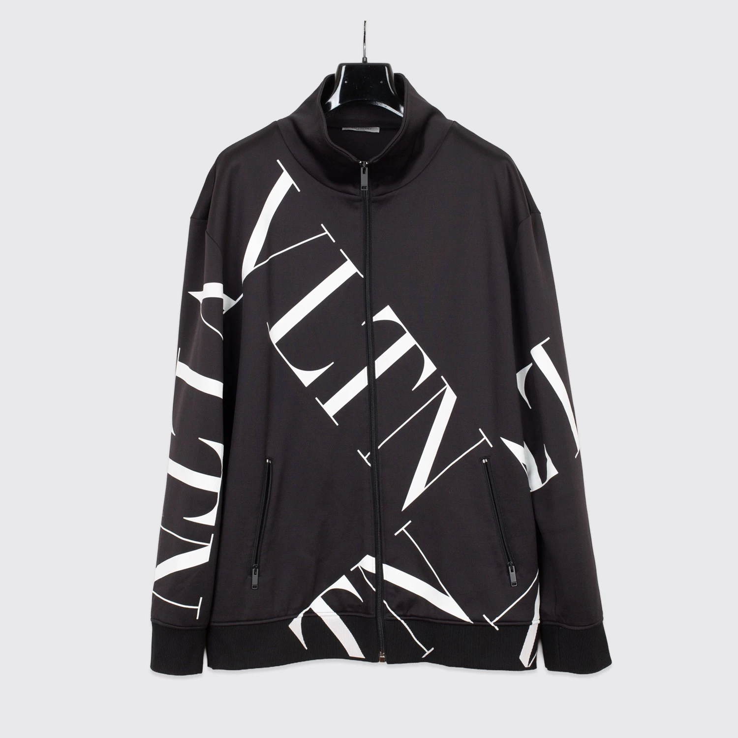 Valentino — Valentino Track Jacket Size L Black VLTN Logo Macrogrid Print Full Zip Warmup