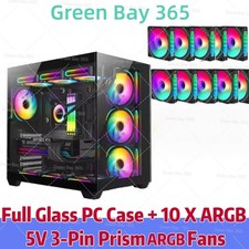 ATX Gaming PC Case   Full Tempered Glass, Type-C Front I/O,  10 ARGB Fans Black