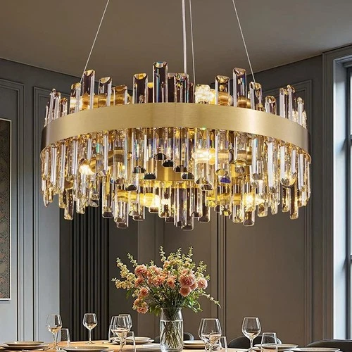 NEW MODERN DINING ROOM 12-LIGHT STAINLESS GOLD COLOR CRYSTAL RAINDROP CHANDELIER