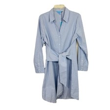 Draper James Isabella Shirtdress S Oxford Shirting Blue White Stripe Belt Cotton
