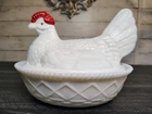 Mint Westmoreland Milk Glass Chicken Rooster Hen On Nest Candy Dish
