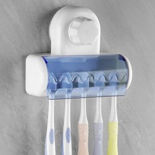 1 PCS Self Adhesive Toothbrush Holder with Cover for Bathroom, 5-Slot Wall Mo...