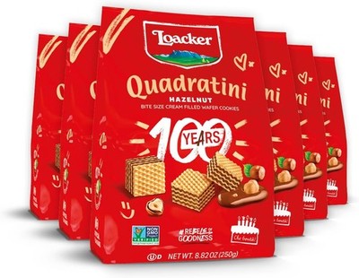 Loaer Quadratini Hazelnut Bite-Size Wafer Cookies, Crispy Wafers Crey