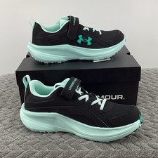 Under Armour Unisex Kids Black Mint Athletic Mesh Hook  Loop Lace Up Shoes 3Y