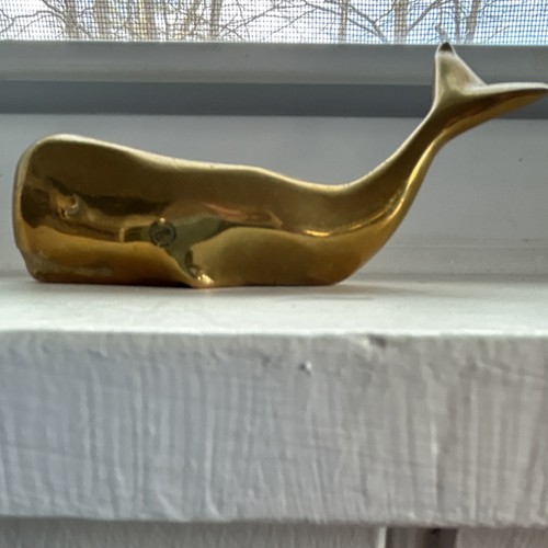 Brass Whale Figurine Collectible Decorative Sculpture Animal Class Whale Display