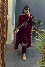 Fashionable Heavy Viscos Velvet Salwar Kameez With Maroon Dupatta For Festival