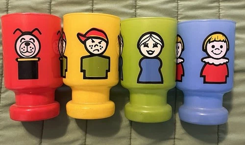 Vintage Fisher Price Little People Rare HTF Juice Glasses Set of 4