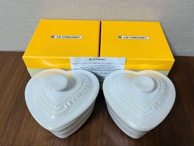 Le Creuset Heart-Shaped Cocotte Set of 2 White Lustre Stoneware 11.5cm New