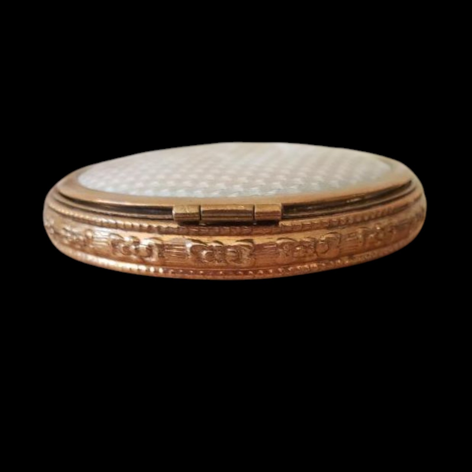 Vintage 20s Blue Guilloche Enamel Rouge Powder Compact - Some Rouge Present