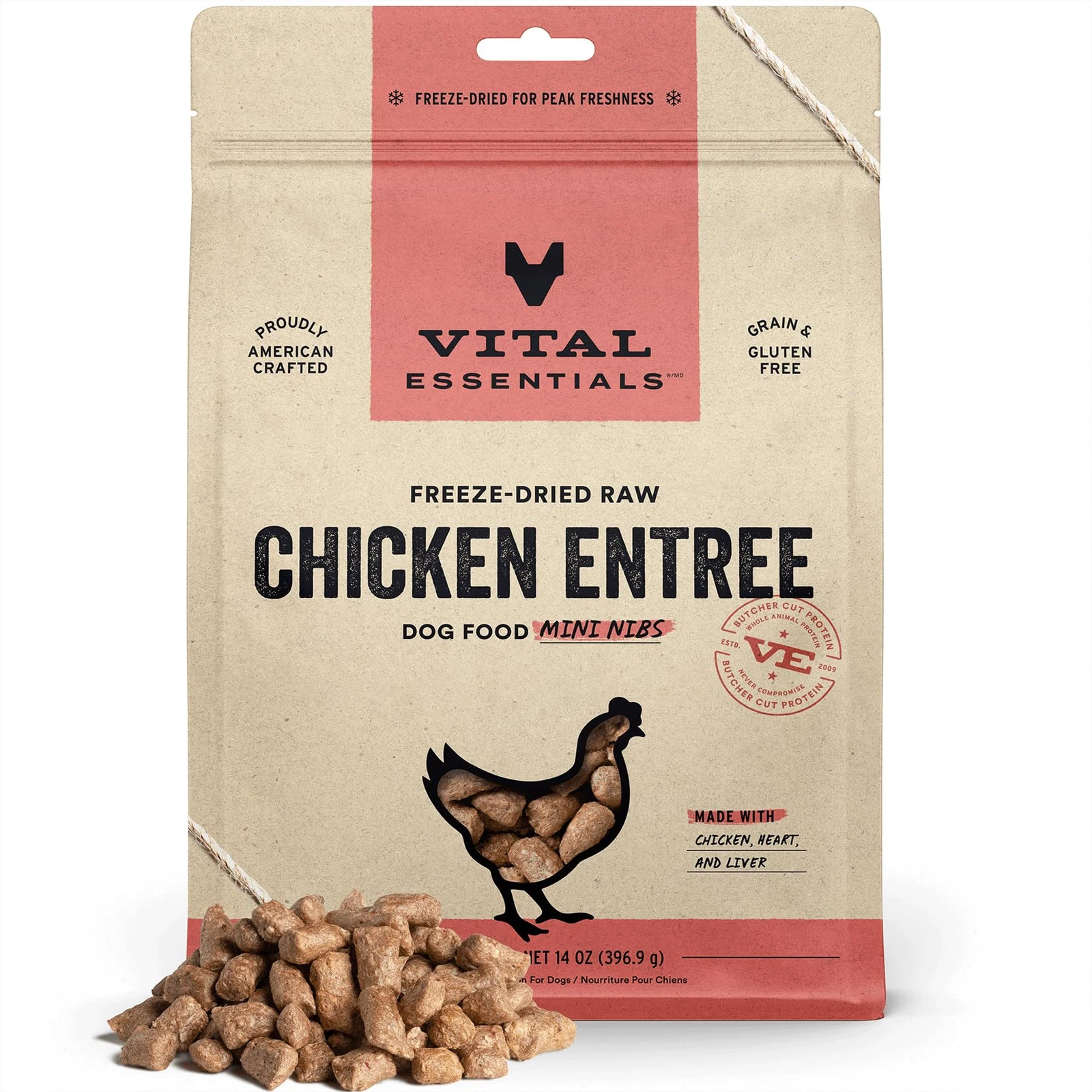 Vital Essentials Freeze Dried Raw Chicken Dog Food 14 Ounce High Protein Meal